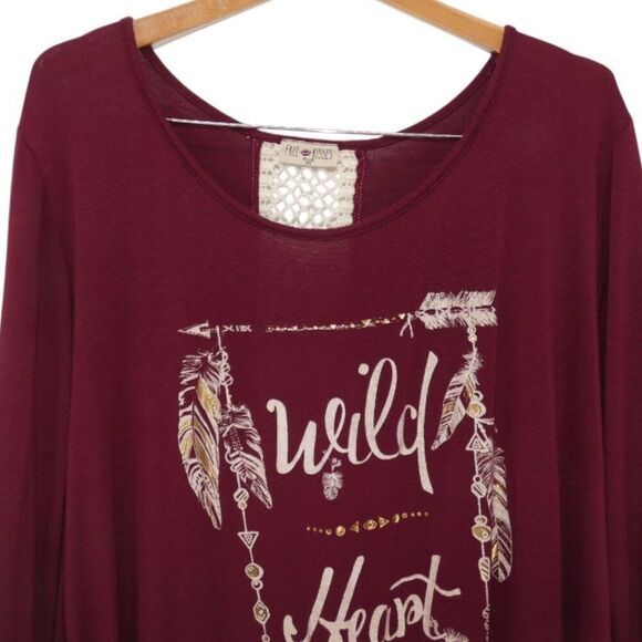 Women's Plus Sz 2X Red Bohemian Tribal Western Cowgirl Crochet Accent Top - Picture 2 of 9